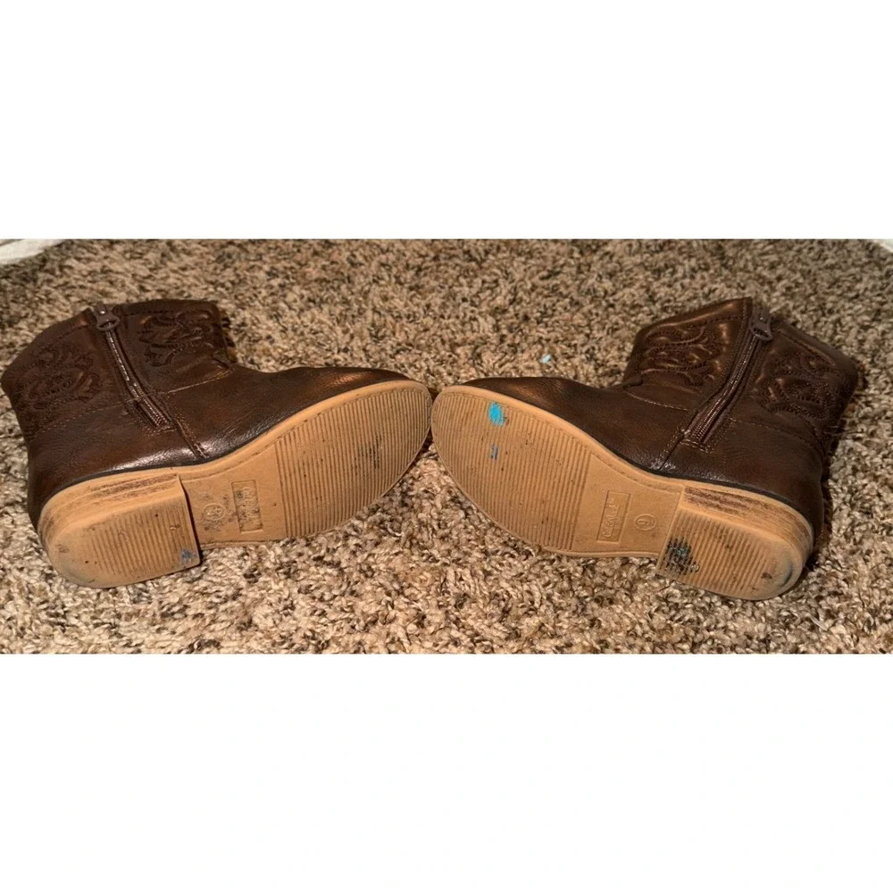 Cat & Jack Memphis Western Boots Cognac Mid-Calf Zipper Closure Size 9